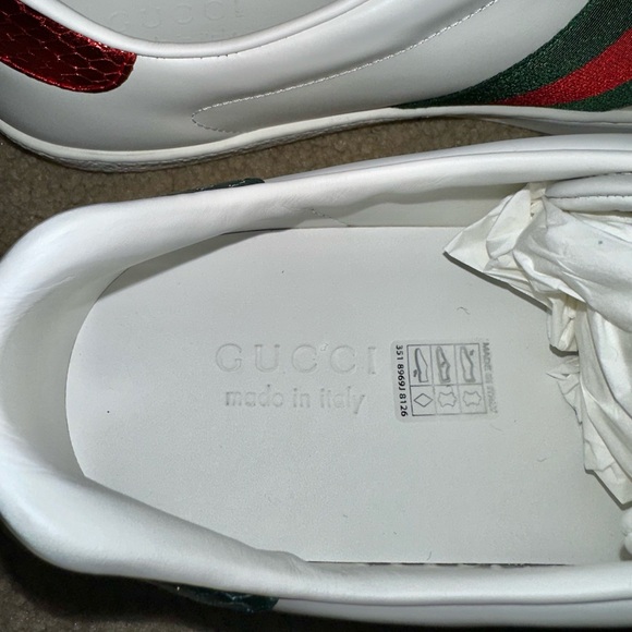 Men’s Gucci Ace White Leather Embroidered Bee Sneakers - NWB - Size G11/US11.5 - Picture 12 of 16